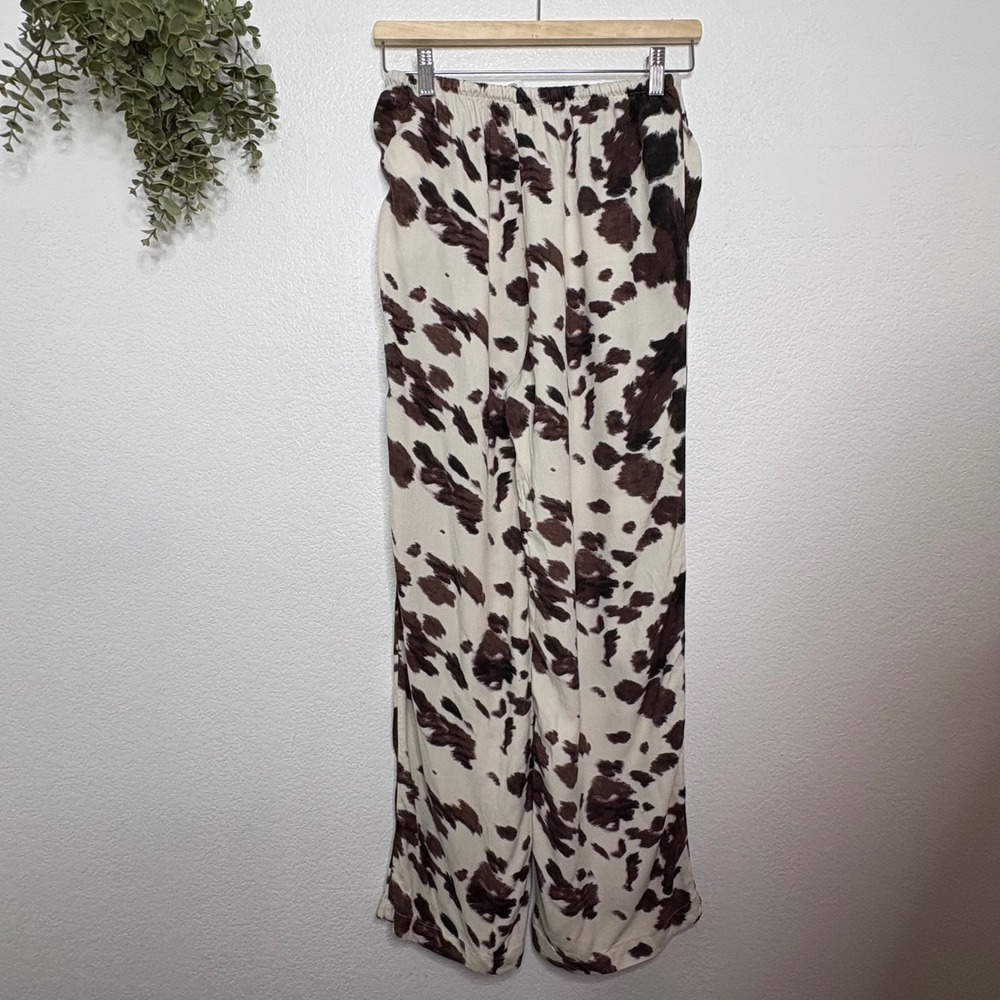 Sincerely Jules Brown Cow Print Wide Leg Elastic Waist Pants Small - Picture 7 of 10